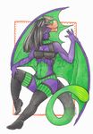  anthro calolily crest female green green_belly green_eyes gypceros hair looking_at_viewer monster_hunter purple purple_body rubber solo video_games wings 
