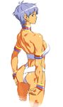  alternate_color armlet ass back bangle bikini bracelet breasts earrings elena_(street_fighter) jewelry medium_breasts muscle neck_ring o/p.com purple_hair short_hair sideboob solo street_fighter street_fighter_iii_(series) swimsuit tan 