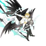  armor black_hair black_wings blonde_hair el_shaddai enoch highres lucifel_(el_shaddai) male_focus multiple_boys red_eyes swan_(doesu) weapon wings 