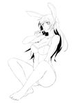  animal_ears bad_id bad_pixiv_id banned_artist bare_legs bare_shoulders barefoot blush bracelet breasts bunny_ears charlotte_e_yeager cleavage collarbone eating food full_body greyscale highres jewelry large_breasts lineart long_hair monochrome mouth_hold popsicle s_tanly simple_background sitting solo strike_witches sweat underwear underwear_only world_witches_series 