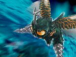 1other antennae beetle bug commentary compound_eyes drill drill_hand flying giant giant_insect giant_monster godzilla_(series) godzilla_vs._megalon_(1973) horns insect_wings kaiju longpain mandibles megalon motion_blur no_humans no_pupils single_horn solo tail tokusatsu wings yellow_eyes 