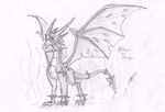  altair altair_the_dragon ambiguous_gender armor claws collar digitigrade dragon dragon_feral dragon_mele_altair_brother_twin_cynder_spyro dragon_mele_feral_brother_twin feral fire horn looking_at_viewer monochrome sketch solo th wings 