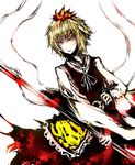  acryl bad_id bad_pixiv_id bishamonten's_spear blonde_hair hair_ornament highres polearm short_hair solo spear toramaru_shou touhou weapon yellow_eyes 