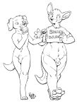  2017 animal_genitalia anthro attached_sheath bottomless canid canine canis casual_nudity clothed clothing dessert domestic_dog duo food genitals happy holding_food holding_object kangaroo macropod male male/male mammal marsupial nude pawpads paws rick_griffin sheath smile snow_cone walking west_of_heaven 