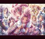  band blonde_hair blue_eyes blue_hair blush bow brown_hair choker color_connection cure_beat cure_blossom cure_marine cure_melody cure_moonlight cure_muse_(yellow) cure_rhythm cure_sunshine everyone green_eyes guitar hanasaki_tsubomi heart heartcatch_precure! highres houjou_hibiki inoshishi_(ikatomo) instrument kurokawa_eren kurumi_erika letterboxed long_hair love_guitar_rod magical_girl microphone microphone_stand midriff minamino_kanade multiple_girls myoudouin_itsuki navel one_eye_closed pink_bow pink_choker pink_eyes pink_hair ponytail precure purple_hair red_eyes seiren_(suite_precure) shirabe_ako spoilers suite_precure tsukikage_yuri twintails white_choker yellow_eyes 