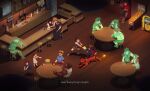  5girls 6+boys absurdres aerith_gainsborough against_wall bar_(place) barret_wallace biggs_(ff7) cait_sith_(final_fantasy) cid_highwind cloud_strife dark-skinned_male dark_skin denzel_(ff7) dyne_(ff7) final_fantasy final_fantasy_vii final_fantasy_vii_advent_children gabbiepicasso goggles goggles_on_head highres jessie_rasberry laughing marlene_wallace multiple_boys multiple_girls pinball red_xiii sitting spiked_hair table tifa_lockhart vincent_valentine wedge_(ff7) yuffie_kisaragi zack_fair 