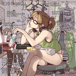  analog_clock bag bored bottle brown_hair chair chin_rest clock clothes clothes_hanger computer copyright_request crossed_legs desk fujoshi glasses headphones jacket lamp laptop no_pants notebook office_chair panties pink_panties plastic_bag ponytail short_hair sitting solo stationery striped striped_panties stuffed_animal stuffed_toy tank_top translated underwear vibrator vibrator_under_clothes vibrator_under_panties water_bottle xxzero yellow_panties 