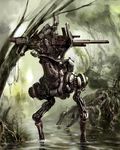  bad_id bad_pixiv_id cannon highres mecha no_humans original plant realistic robot roots science_fiction swamp tree walker water 