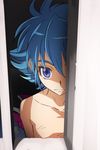  blue_eyes blue_hair collarbone face flat_chest haruyama_kazunori nishijima_waon nude peeking precure solo suite_precure window 