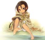  barefoot black_hair braid brown_eyes cape gloves khamsin_nbh'w long_hair lowres male_focus shakugan_no_shana shorts solo tachitsu_teto 