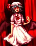  ascot bat_wings blue_hair fangs hat highres konowa red_eyes remilia_scarlet short_hair solo touhou vampire wings 