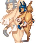 absurd_res animal_crossing ankha_(animal_crossing) anthro areola areola_slip big_breasts big_butt black_nose blue_body blue_eyes blue_fur blue_hair blue_pubes blush blush_lines bodily_fluids bottomwear breasts butt clothed clothing domestic_cat egyptian egyptian_clothing egyptian_headdress eyelashes feet felid feline felis female flexible front_view fur hair hi_res huge_breasts loincloth looking_at_viewer mammal markings mole_(marking) mole_on_breast mole_on_butt mole_on_cheek navel nintendo one_eye_closed one_leg_up pink_areola pube_peek pubes raised_leg short_hair simple_background skimpy solo splits spread_legs spreading standing striped_markings striped_tail stripes sweat sweatdrop tail tail_markings thick_thighs vertical_splits vestavice white_background white_bottomwear white_clothing white_loincloth wide_hips yellow_body yellow_fur