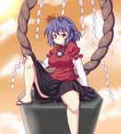  bad_id bad_pixiv_id hair_ornament moisture_(chichi) purple_hair red_eyes rope shimenawa short_hair sitting solo touhou yasaka_kanako 