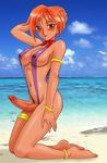  beach bikini blush breasts brown_eyes erect_nipples erection feet futanari jewelry makita_aoi navel ocean orange_hair penis ribbon sand sea sky smile source_request swimsuit 