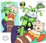 2025 :< alien alien_humanoid anthro armwear belt black_eyes blue_eyes bottomwear breasts buttercup_(rider) cleavage clothed clothing collar collared_shirt denim denim_bottomwear denim_clothing digital_media_(artwork) domestic_cat dot_eyes duo english_text felid feline felis female fishnet_armwear fishnet_clothing fishnet_shirt fishnet_topwear fur gloopy_(booventhealien) green_body green_hair hair hat headgear headwear hi_res horn hug humanoid jeans legwear long_sleeve_shirt mammal navel pants paws reese's rider.png shirt short_hair simple_background simple_eyes skirt spiked_belt spiked_collar spikes tail text thigh_highs topwear torn_bottomwear torn_clothing torn_jeans torn_pants twintails_(hairstyle) unicorn_horn white_body white_fur white_hair