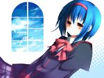  bad_id bad_pixiv_id blue_hair bow brown_eyes hairband highres little_busters! nishizono_mio pink_bow school_uniform shizuki_sayaka short_hair solo window 