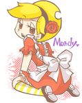  apron bad_id bad_pixiv_id blonde_hair bow character_name flower from_above hair_flower hair_ornament hairband heart looking_back mandy open_mouth red_eyes sitting socks solo striped striped_legwear the_grim_adventures_of_billy_&amp;_mandy tsukapanda wariza 