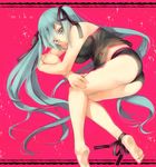  ankle_ribbon aqua_eyes aqua_hair ass babydoll bad_id bad_pixiv_id barefoot crossed_arms feet hatsune_miku legs long_hair lying on_side panties ribbon soles solo sparkle twintails underwear very_long_hair vocaloid yamaki_suzume 