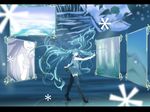  black_legwear blue_hair bone fish hatsune_miku letterboxed long_hair mirror necktie open_mouth skirt solo standing standing_on_liquid thighhighs twintails very_long_hair vocaloid water 