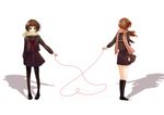  2girls brown_hair long_hair ponytail red_thread scarf seifuku short_hair 