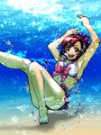  1girl armpits arms_up barefoot bikini feet female green_eyes hosokawa_gracia midriff open_mouth pixiv_manga_sample red_hair sakichi6891 sengoku_musou sengoku_musou_2 short_hair solo swimsuit underwater 