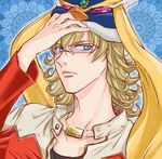  animal_hat bad_id bad_pixiv_id barnaby_brooks_jr blonde_hair blue_eyes cosplay crossover glasses hand_on_headwear hat jacket jewelry luckyhiro_7 male_focus mawaru_penguindrum necklace parody penguin_hat princess_of_the_crystal princess_of_the_crystal_(cosplay) red_jacket season_connection solo tiger_&amp;_bunny 