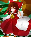  brown_eyes brown_hair cosplay futatsuiwa_mamizou hakurei_reimu hakurei_reimu_(cosplay) highres nettou_(gilzard) raccoon_tail solo tail touhou translated 