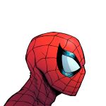  1boy commentary from_side highres male_focus marvel mask pizza990 profile simple_background solo spider-man spider-man_(series) superhero_costume white_background 