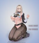  1girl absurdres aponia blue_eyes breasts brown_hair dark_night_(darkotl) full_body grabbing_own_breast high_heels highres honkai_(series) honkai_impact_3rd large_breasts large_variant_set long_hair looking_at_viewer nipples nun pussy_juice solo variant_set 