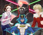  bad_id bad_pixiv_id barnaby_brooks_jr belt blonde_hair blue_eyes braid brown_eyes brown_hair cape facial_hair glasses glowing glowing_eyes green_eyes hair_ornament hairclip jacket jewelry kaburagi_kaede kaburagi_t_kotetsu multiple_boys necklace one_side_up power_armor power_suit red_jacket shinta_(paruko) spandex spoilers stubble studded_belt superhero tiger_&amp;_bunny vest wild_tiger 