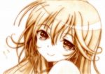  bare_shoulders denpa_onna_to_seishun_otoko godees head_tilt long_hair monochrome sepia signature sketch smile solo touwa_erio traditional_media 