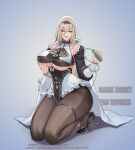  1girl absurdres aponia blue_eyes breasts brown_hair dark_night_(darkotl) full_body grabbing_own_breast high_heels highres honkai_(series) honkai_impact_3rd large_breasts large_variant_set long_hair looking_at_viewer nun pussy_juice solo variant_set veil 