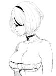  1girl arms_at_sides bra breasts choker closed_mouth commentary_request hairband jewelry large_breasts mellow_rag mole mole_under_mouth nier_(series) nier_automata pendant profile short_hair simple_background solo underwear upper_body yorha_no._2_type_b 