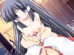  breasts game_cg japanese_clothes kagura long_hair miko nipples ohno_tetsuya prism_ark 