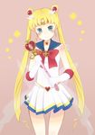  back_bow bad_id bad_pixiv_id bishoujo_senshi_sailor_moon blonde_hair blue_eyes blue_sailor_collar bow choker double_bun elbow_gloves gloves heart heart_choker kagura_(c_h_r_o_e) long_hair magical_girl multicolored multicolored_clothes multicolored_skirt pink_background red_bow sailor_collar sailor_moon sailor_senshi_uniform skirt solo spiral_heart_moon_rod super_sailor_moon tiara tsukino_usagi twintails wand white_gloves 