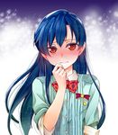  ayasugi_tsubaki blue_hair blush bow bowtie idolmaster idolmaster_(classic) kisaragi_chihaya red_eyes solo 