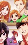  1046sstep_btoh 3boys 3girls abarai_ichika abarai_renji black_headband bleach bleach:_epilogue braid commentary_request fake_screenshot family father_and_daughter father_and_son haori headband highres husband_and_wife inoue_orihime japanese_clothes kimono kon_(bleach) kuchiki_rukia kurosaki_ichigo kurosaki_kazui long_hair mother_and_daughter mother_and_son multiple_boys multiple_girls open_mouth orange_eyes orange_hair purple_hair purple_haori red_eyes red_hair red_kimono smile video_call 