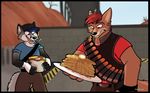  canine coyote duo food hat heavy_(team_fortress_2) male mammal marymouse scout_(team_fortress_2) tail team_fortress_2 wolf 