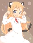  animal_ears bad_id bad_pixiv_id blonde_hair blue_eyes blush cat_ears cat_tail idu_michito labcoat long_hair necktie nichijou open_mouth paw_pose professor_shinonome smile solo standing tail 