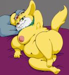  2019 3_toes 4_fingers anthro archie_comics bed big_breasts big_butt breasts butt chinchilla digital_media_(artwork) female fluffy fur looking_at_viewer lying mammal navel nipples nude on_bed overweight rodent short_stack smile solo sonic_(series) thespanker_(artist) thunderbolt_the_chinchilla toes 