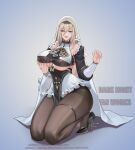  1girl absurdres aponia blue_eyes breasts brown_hair dark_night_(darkotl) full_body grabbing_own_breast high_heels highres honkai_(series) honkai_impact_3rd large_breasts large_variant_set long_hair looking_at_viewer nun pussy_juice solo variant_set veil 