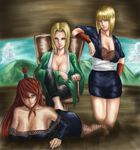  armpits bare_shoulders blonde_hair breasts cleavage female fishnets large_breasts long_hair moncler moncler72450 multiple_girls naruto naruto_shippuuden red_hair samui terumi_mei tsunade 