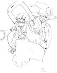  artist_request broom crescent greyscale grin hat heart kirisame_marisa lineart lock monochrome multiple_girls patchouli_knowledge smile source_request touhou witch_hat 