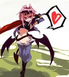  azrael_(shirow) boots cropped_jacket demon_girl demon_tail demon_wings elbow_gloves gloves grin hakama headband heart japanese_clothes looking_at_viewer midriff navel original pink_hair pointy_ears purple_eyes shirow_(crazy) sleeveless smile solo spoken_heart sword tail tank_top weapon wings 