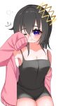  1girl ? alt_0218 black_hair blush crown glasses highres kirby_(series) kirby_64 long_hair looking_at_viewer one_eye_closed ripple_star_queen signature simple_background sleepwear sleepy sleeves_past_fingers sleeves_past_wrists white_background 