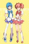  alternate_costume blue_choker blue_eyes blue_hair blue_skirt boots bow choker color_connection cosplay cure_blossom cure_blossom_(cosplay) cure_marine cure_marine_(cosplay) gloves hair_bow heartcatch_precure! kaname_madoka knee_boots magical_girl mahou_shoujo_madoka_magica matsu070193 miki_sayaka multiple_girls pink_choker pink_eyes pink_hair precure short_hair short_twintails skirt thighhighs twintails zettai_ryouiki 