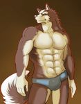  abs anthro biceps big_muscles blue_eyes bulge canine clothing dog fur huge_muscles husky istani male mammal muscles outline pecs pose solo speedo standing swimsuit topless underwear 