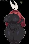 anthro areola arthropod big_breasts black_background black_eyes breasts cloak cloak_only clothing empty_eyes eyelashes female genitals grey_areola grey_nipples hand_on_hip hi_res hollow_knight_(franchise) hornet_(hollow_knight) huge_breasts insect lovedeadman navel nipples red_cloak red_clothing simple_background solo team_cherry thick_thighs thigh_gap vulva white_body wide_hips