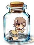  blush brown_hair hair_ornament hairpin jar misaka_mikoto natsuki_sumomo school_uniform short_hair solo to_aru_kagaku_no_railgun to_aru_majutsu_no_index 