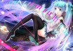  aqua_eyes aqua_hair bad_id bad_pixiv_id boots detached_sleeves hatsune_miku headphones long_hair microphone necktie piano_keys skirt solo space star_(sky) swordsouls thigh_boots thighhighs twintails very_long_hair vocaloid 